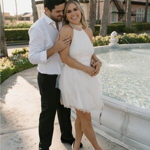 Selfie Leslie White halter dress. bridal engagement